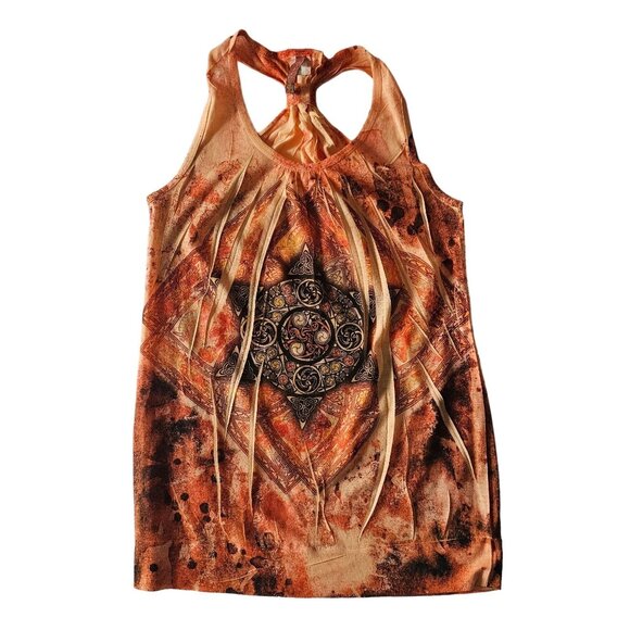 Vintage Orange Geometric Tribal Print Sleeveless Racerback Top Women's Large - Picture 2 of 11